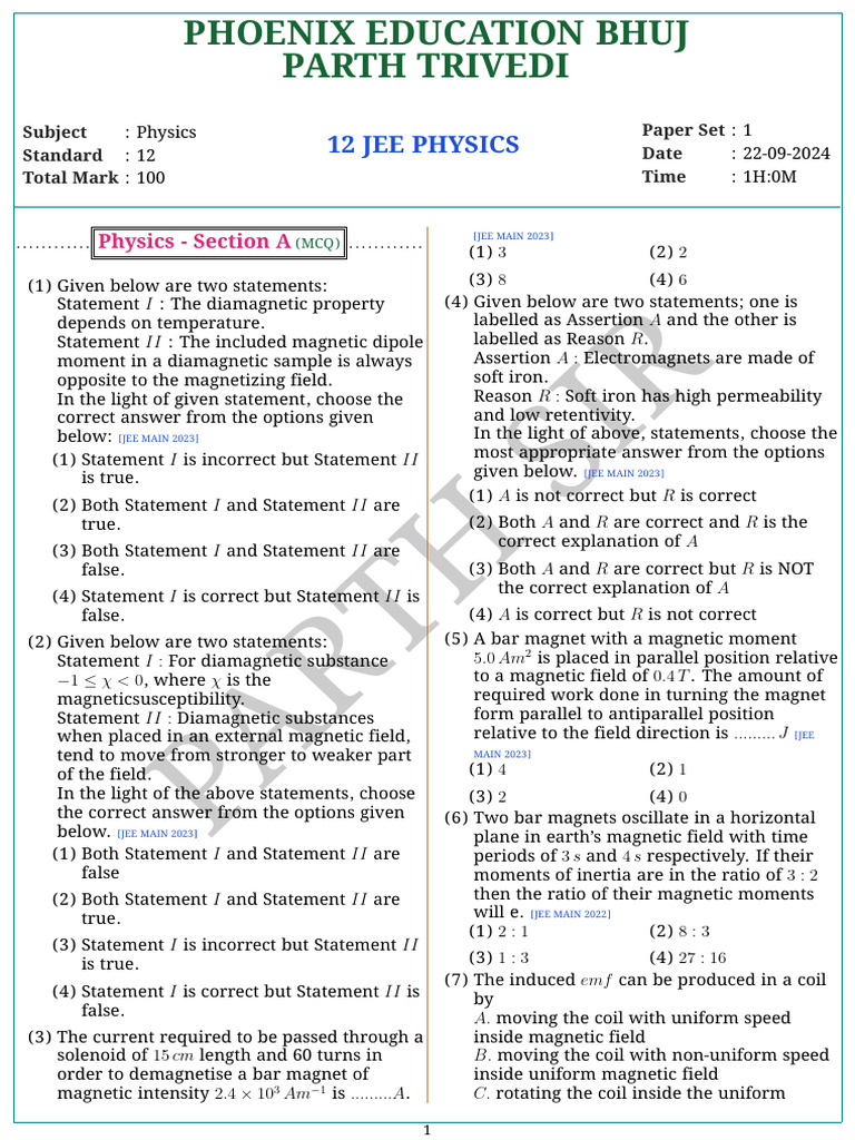 12 Jee Physics 1726978591 | PDF