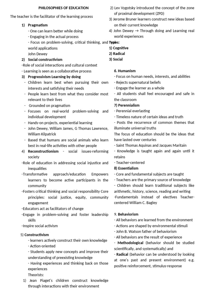 Philosophies of Education - STS | PDF | Learning | Constructivism ...