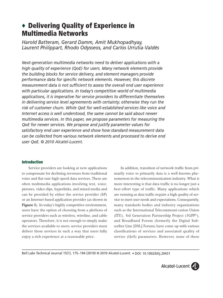 Delivering Quality of Experience in Multimedia Networks | PDF