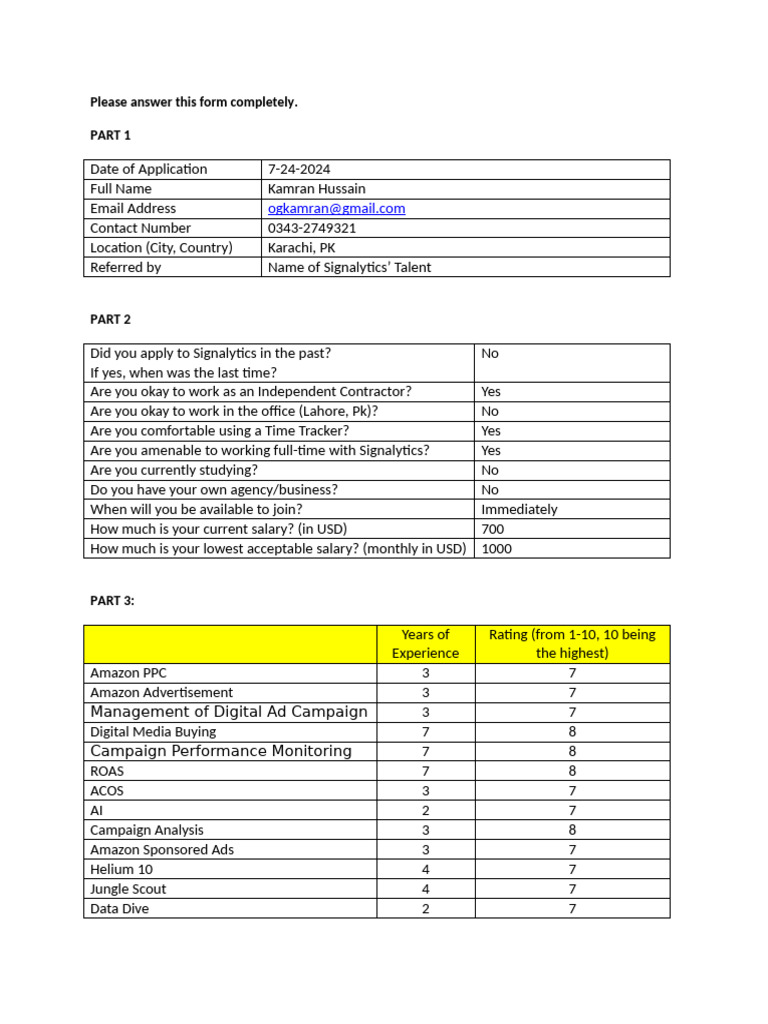 Application Form - PPC Manager | PDF | Internet | Web 2.0