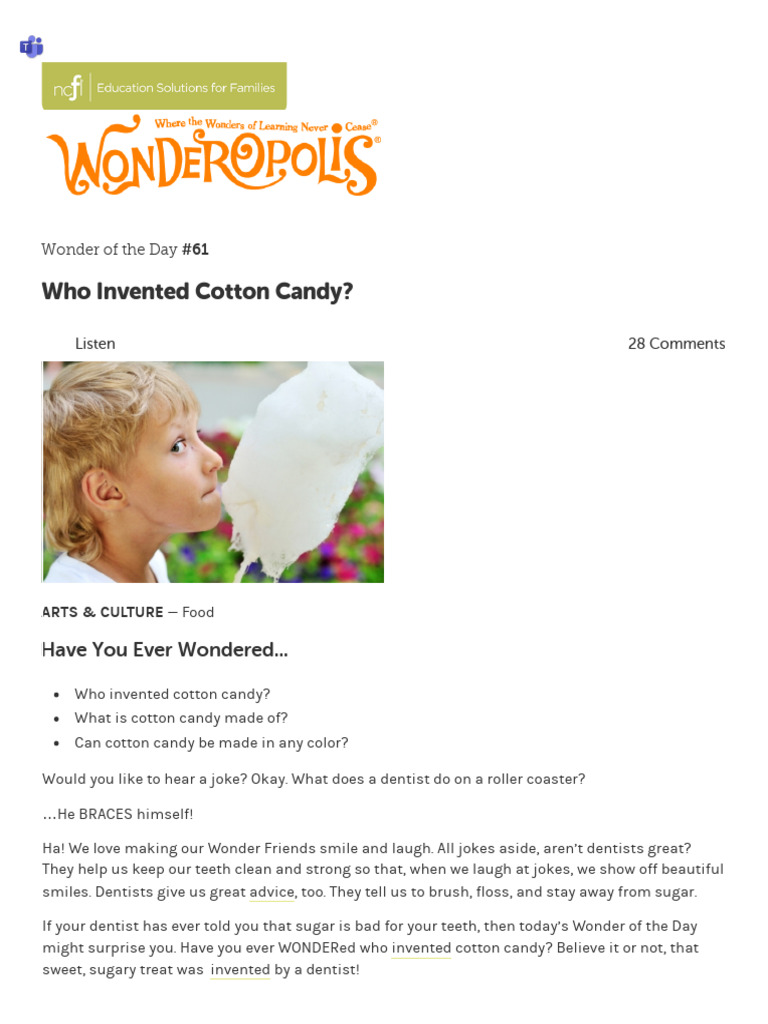 Who Invented Cotton Candy - Wonderopolis | PDF