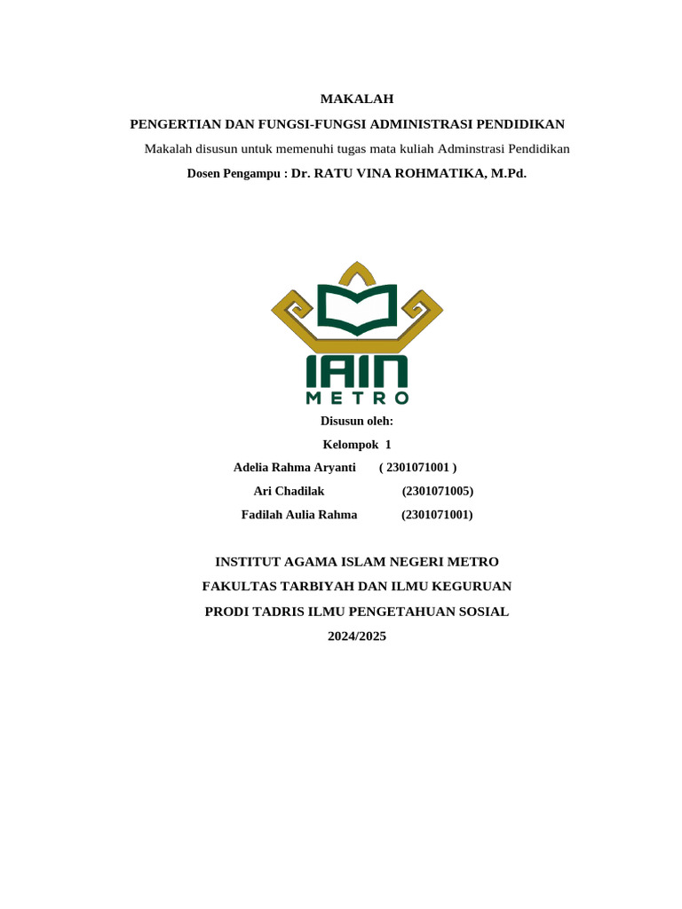 Administrasi Pendidikan Kelompok 1 | PDF