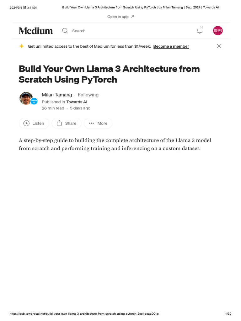 Build Your Own Llama 3 Architecture From Scratch Using PyTorch - by ...