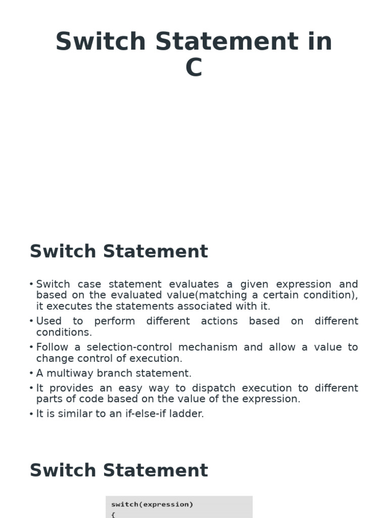 Switch Statement in C | PDF