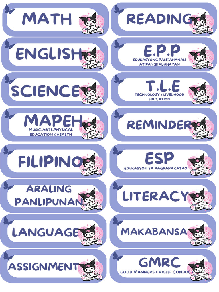 SUBJECT LABELS - Pixieeeee Links | PDF