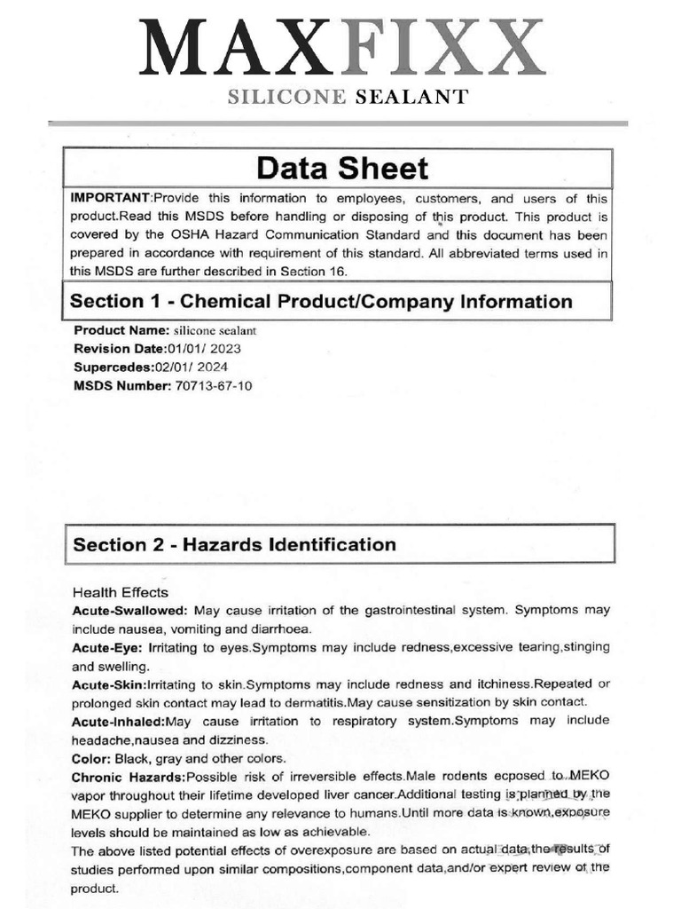 Msds-Silicone Sealant | PDF