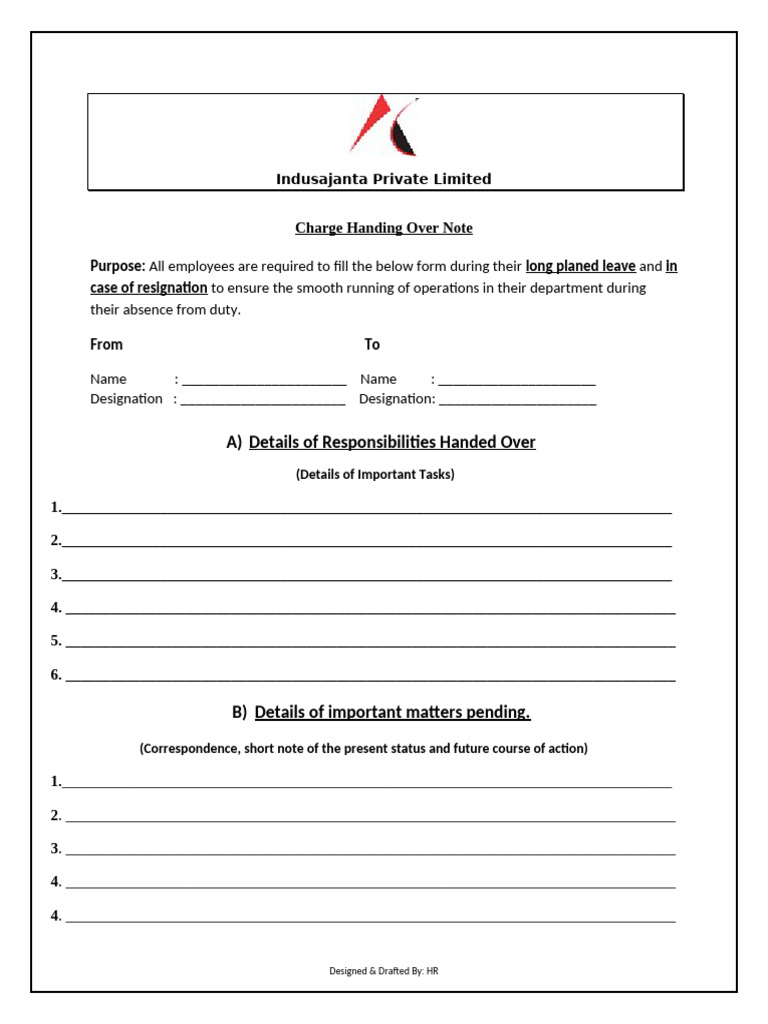 Charge Handover Format | PDF