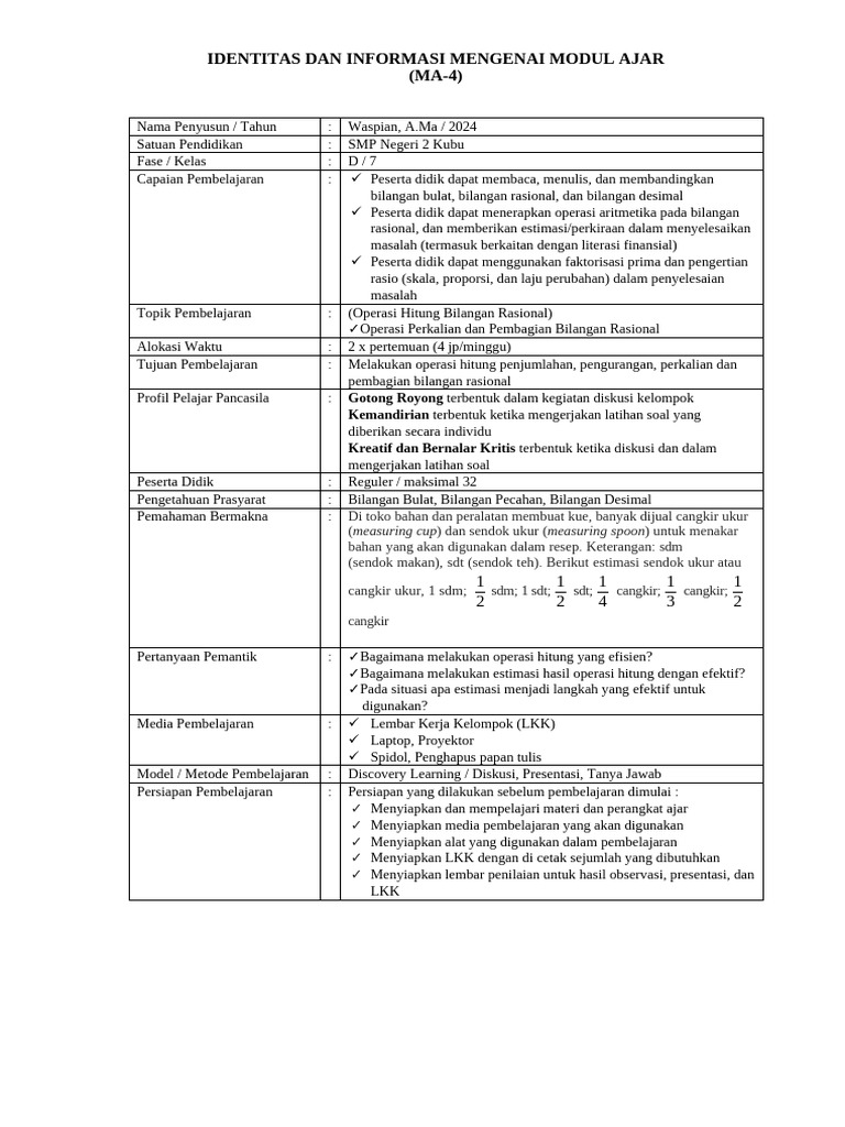 Ma 4 Operasi Hitung Bilangan Rasional Pdf