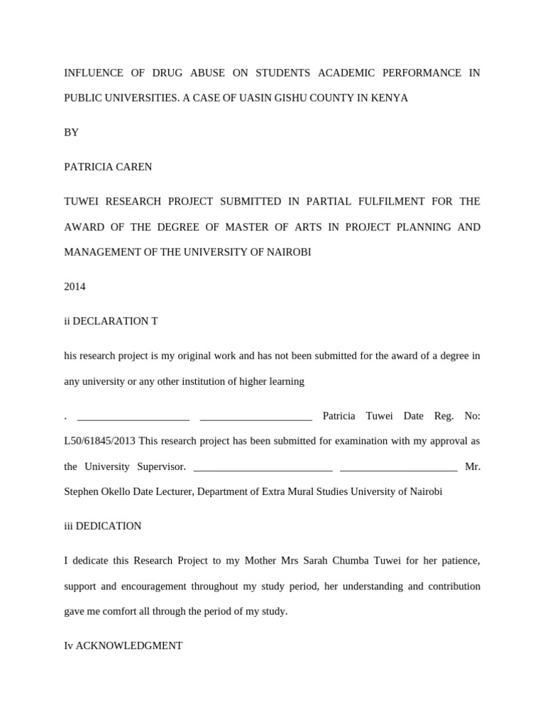 Sample Used In My Influence Of Drug Abuse On Students Academic
