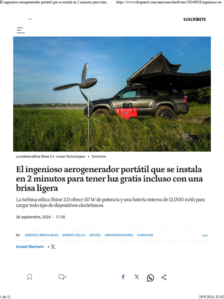 El Ingenioso Aerogenerador Portátil Que Se Instala en 2 Minutos para ...