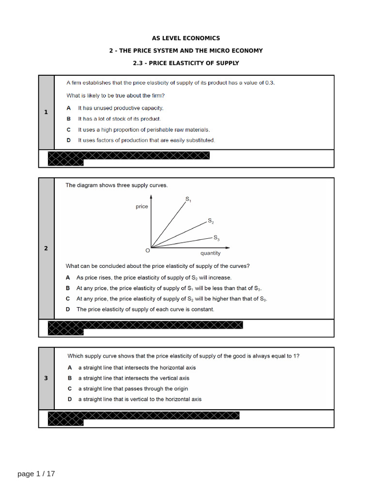 AS Level Economics - 2.3 - Price Elasticity of Supply | PDF