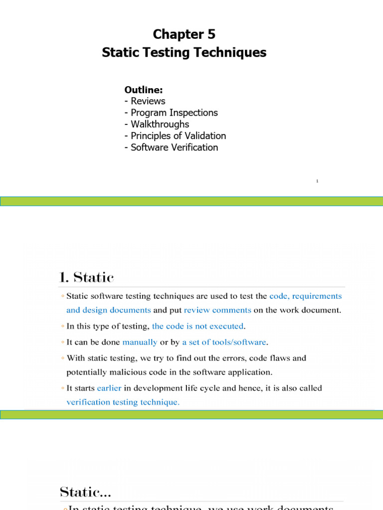 Chapter 5 Static Testing | PDF | Verification And Validation | Formal ...