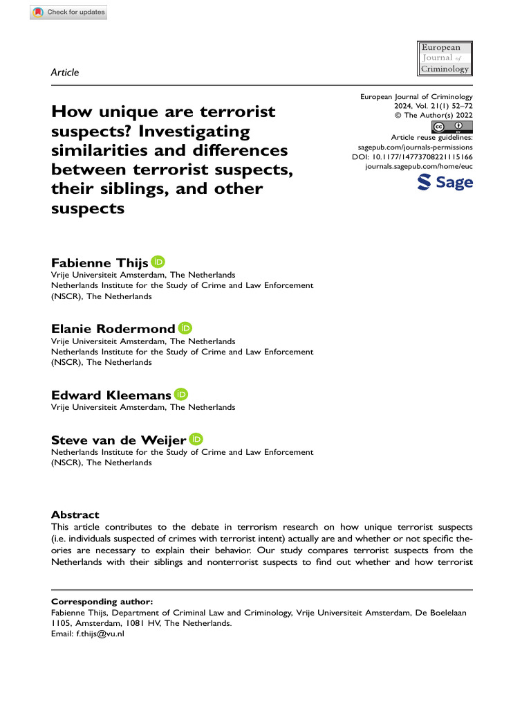 How Unique Are Terrorist Suspects Investigating Similarities and ...