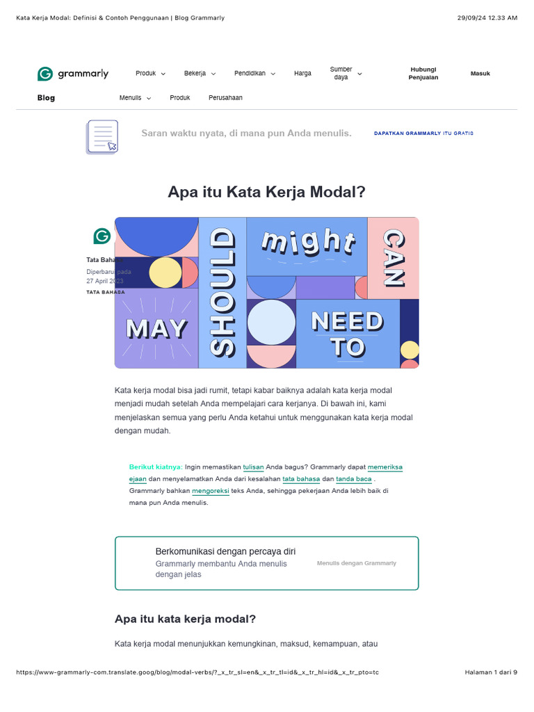Kata Kerja Modal: Definisi & Contoh Penggunaan - Blog Grammarly | PDF