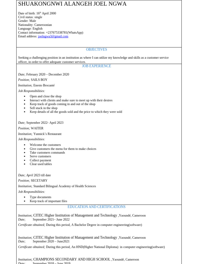 Joel CV | PDF