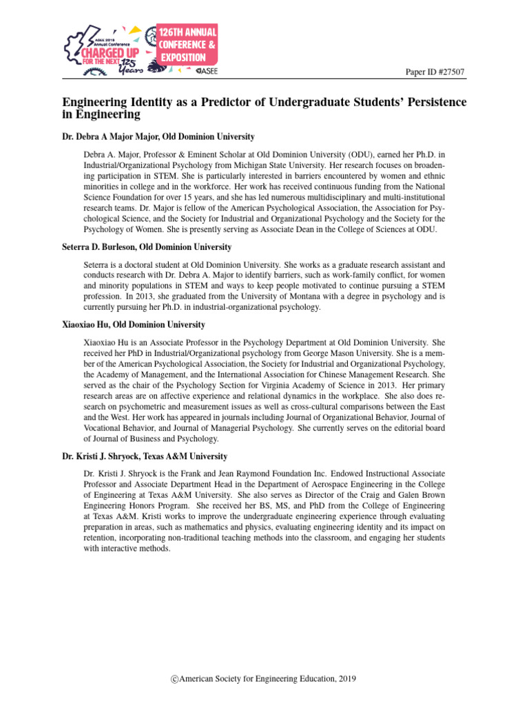 2019 Major - Engineering Identity As A Predictor of Undergraduate ...