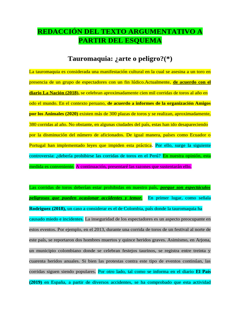 Modelo de Texto Argumentativo (Tomado de Canvas) - SEM 1&2 | PDF