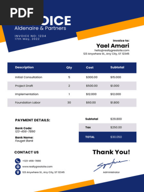 Blue White Modern Professional Geometric Contractor Invoice 