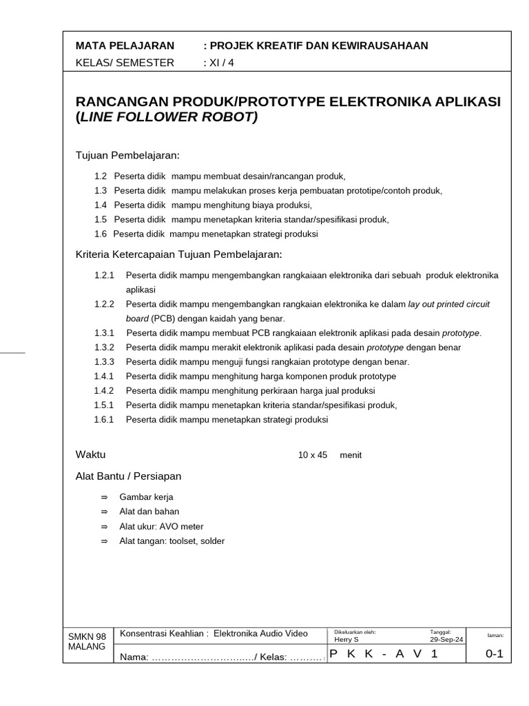Contoh Modul Ajar Pkk Prototype Line Follower Robotic Pdf