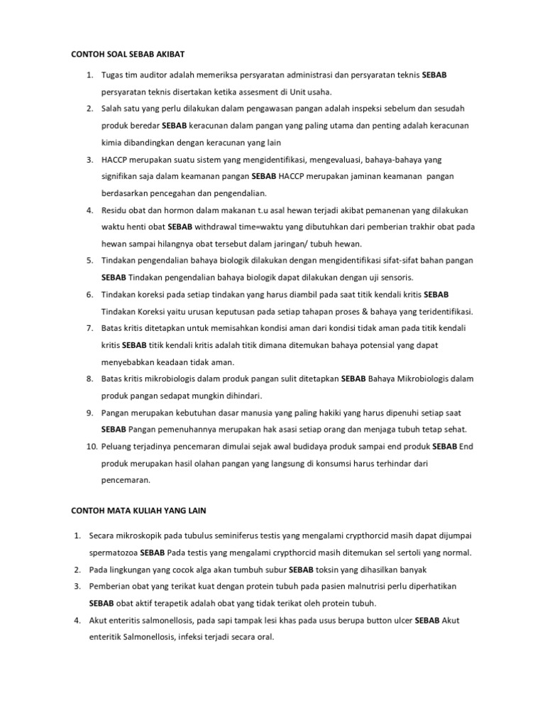 Contoh Soal Sebab Akibat