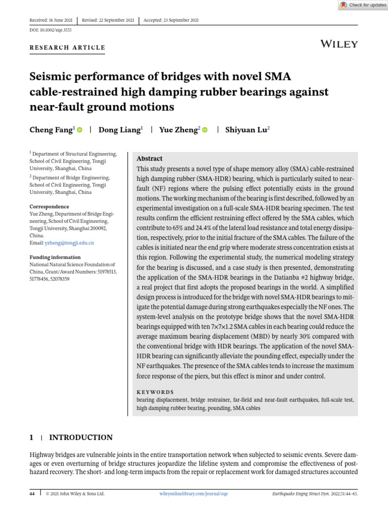 Seismic Performance of Bridges With Novel SMA | PDF