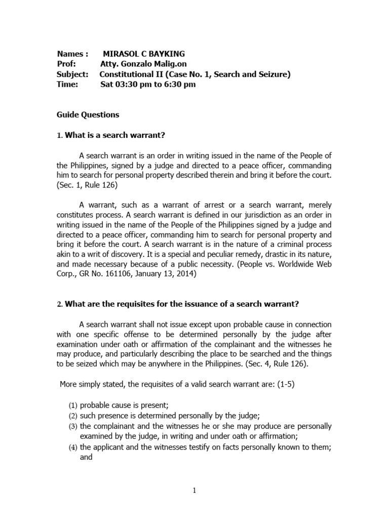 Search Warrant Essentials in Philippine Law | PDF | Search And Seizure ...