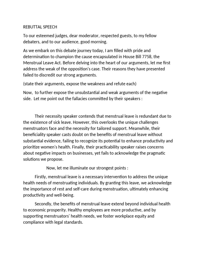 REBUTTAL SPEECH - Revised | PDF | Menstruation | Politics
