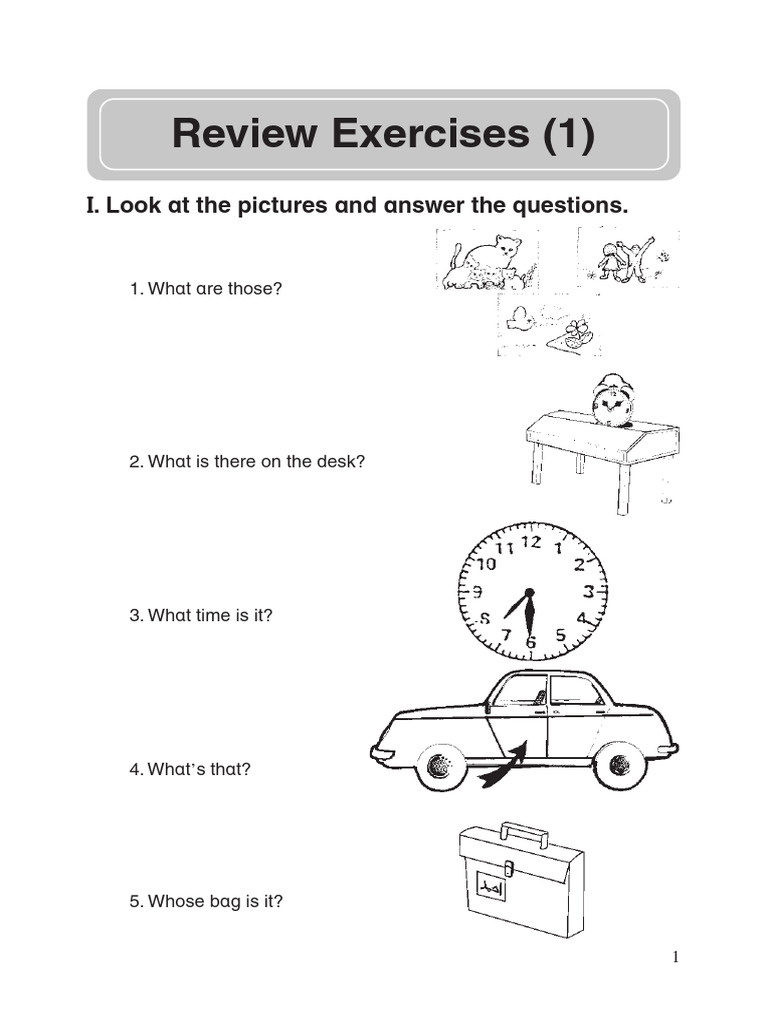 Review Exercises (1) : I. Look at The Pictures and Answer The Questions ...