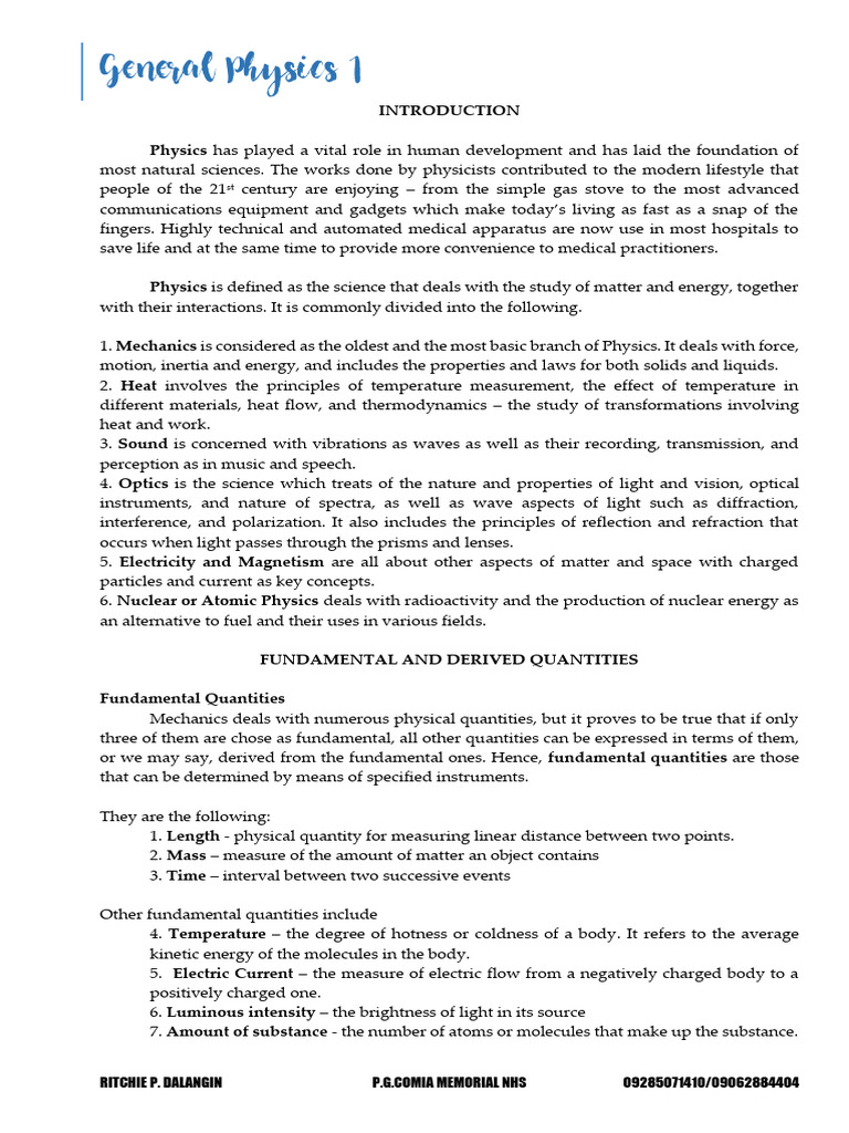 Grade 12 General Physics 1 Module 1 | PDF