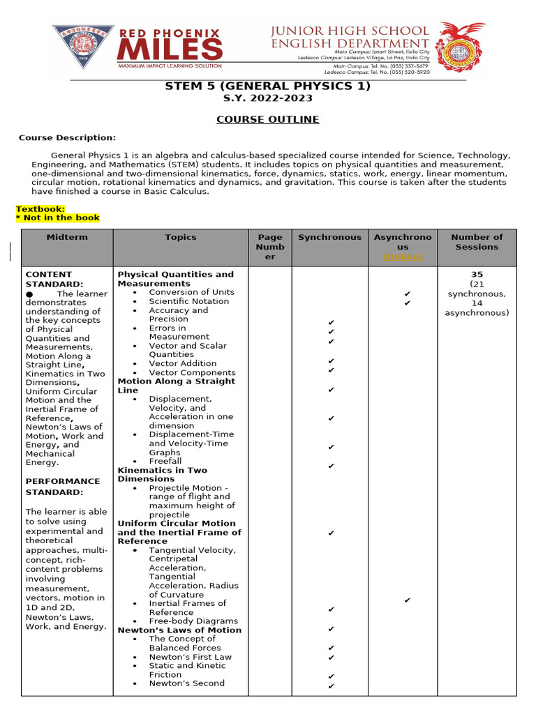 Course Outline Physics 1 | PDF