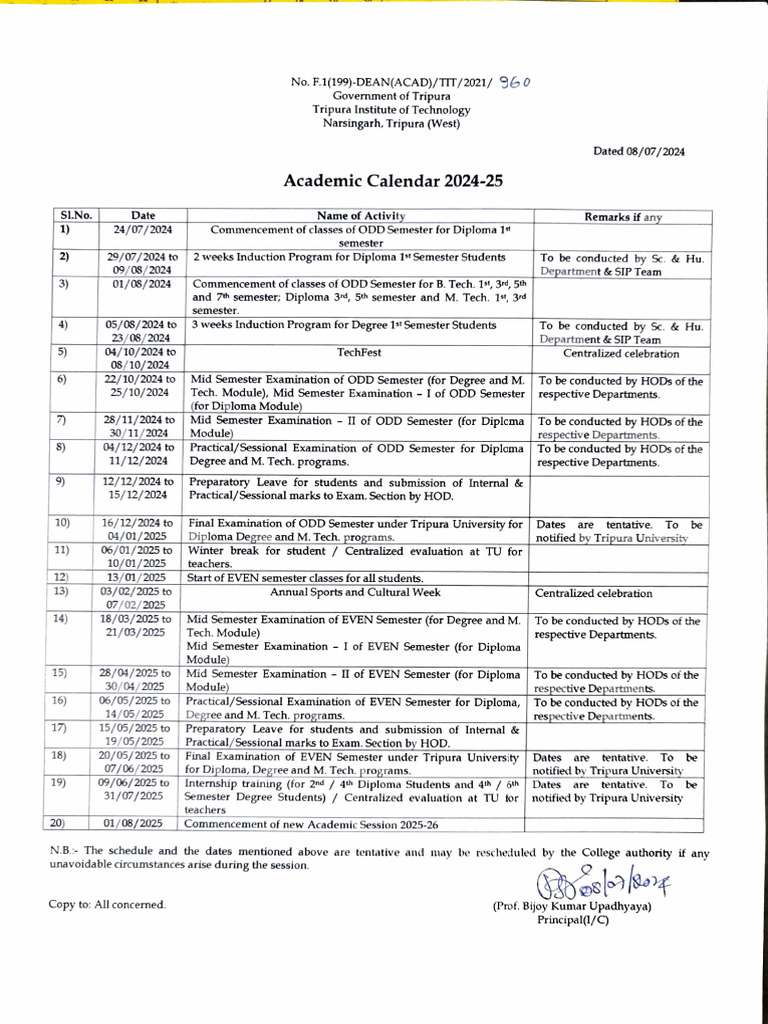 Academic Calendar 2024 25 | PDF