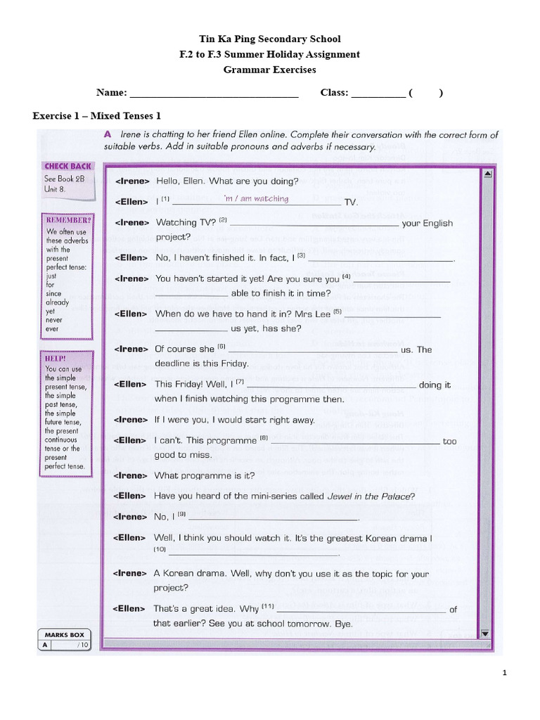 F2-F.3 Grammar Ex | PDF