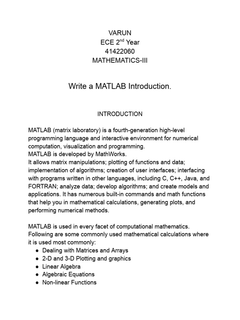 Matlab Intro | PDF