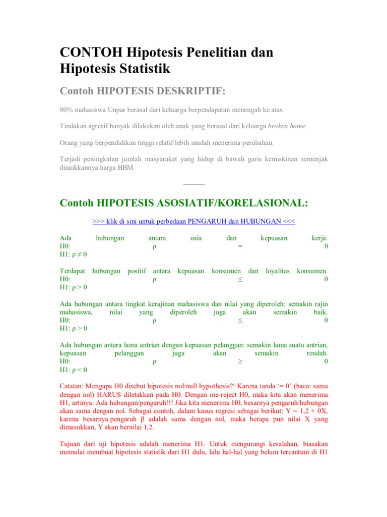 Contoh Hipotesis Penelitian Dan Hipotesis Statistik