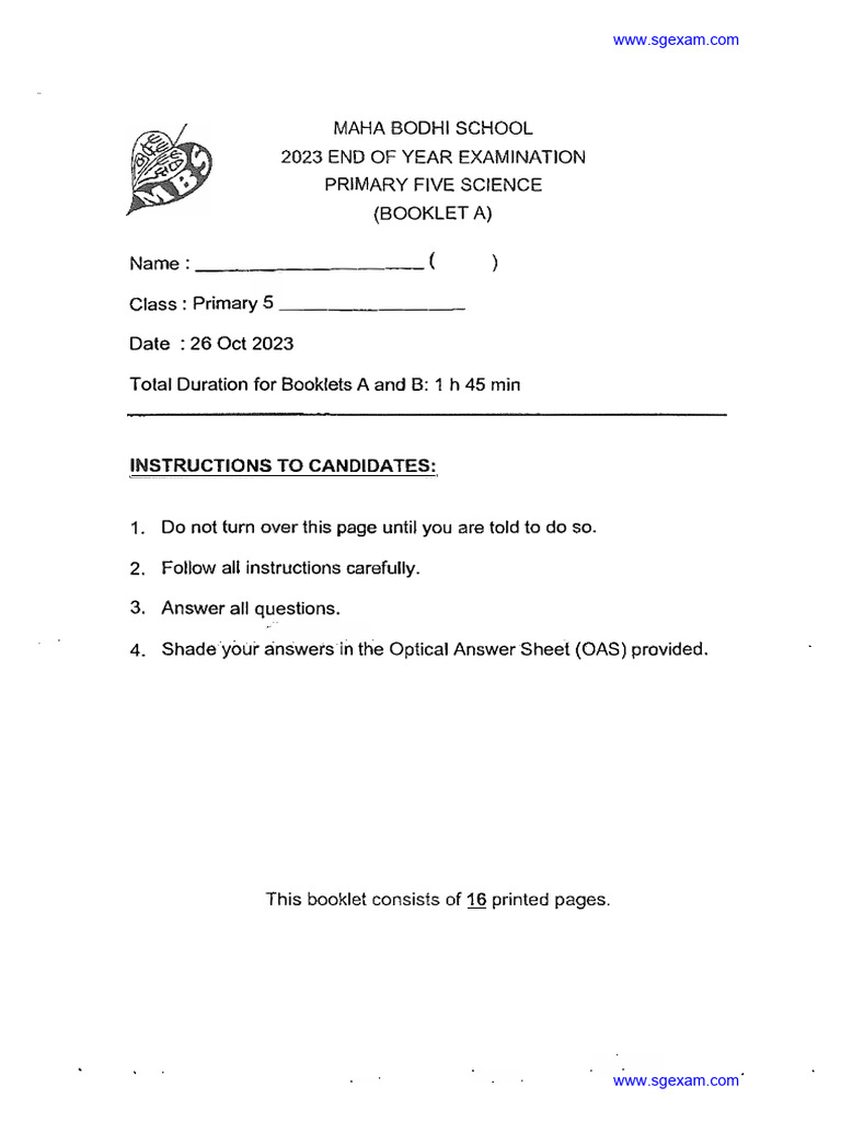 2023 p5 science end of year exam maha bodhi pdf