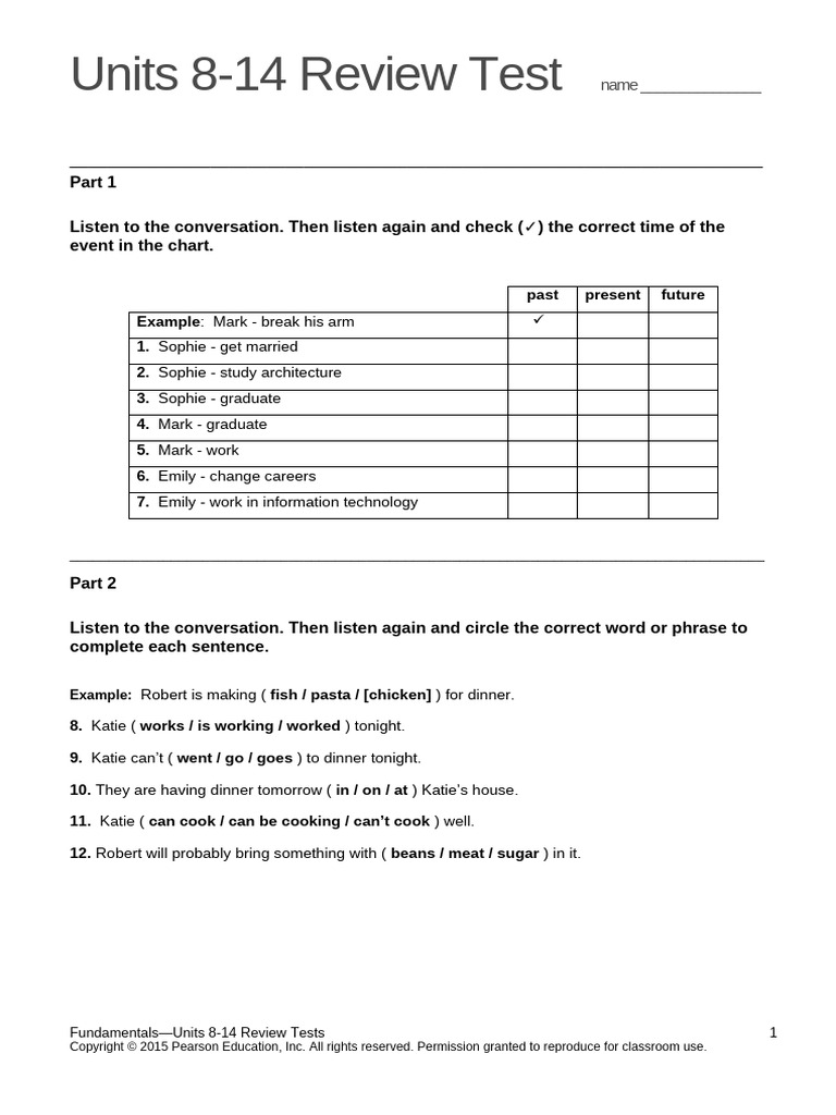 Top Notch Fundamentals Units 8-14 Assessment | PDF
