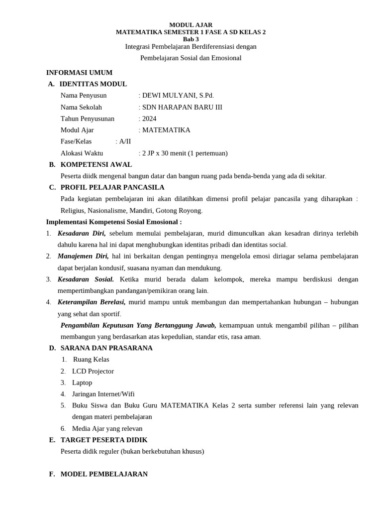 Modul Ajar Matematika Berdiferensiasi Kse Dewi Mulyani | PDF