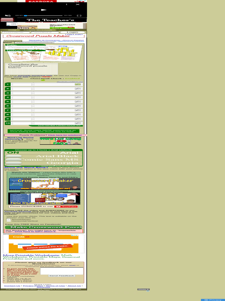 Crossword Puzzle Maker World Famous From The Teacher's Corner PDF