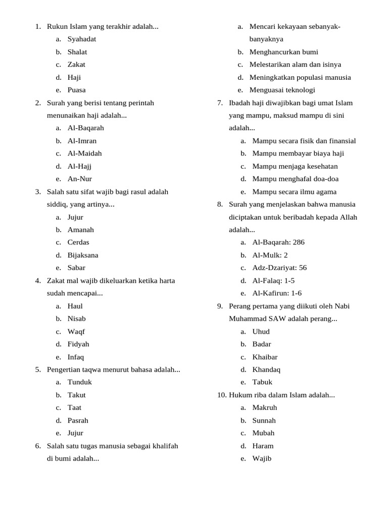 55 Soal PAI Kelas 12 2026 dengan Jawaban