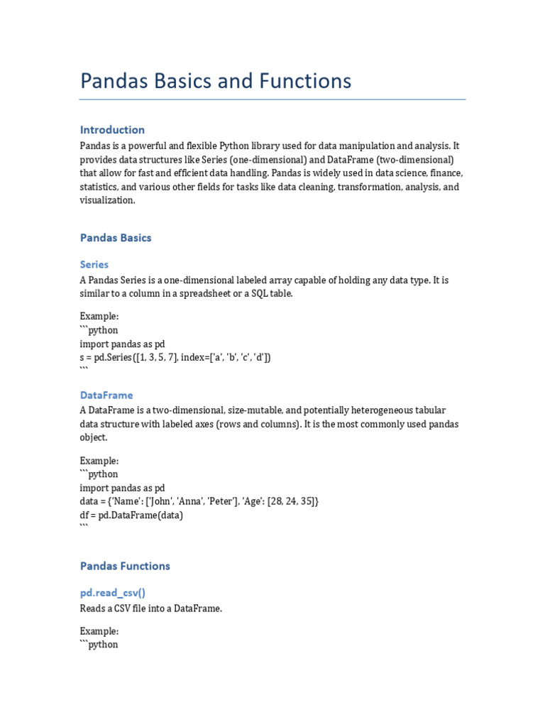 Pandas Basics and Functions | PDF