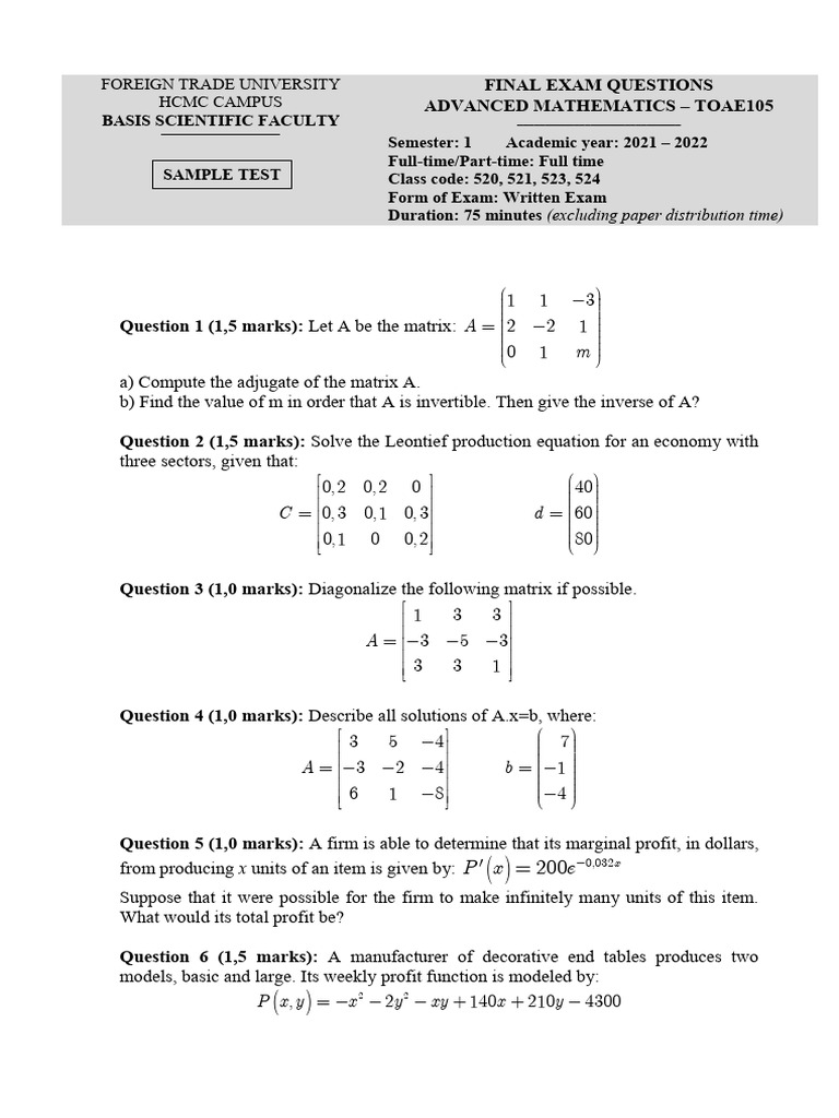 Advanced Mathematics Exam Questions | PDF | Eigenvalues And ...