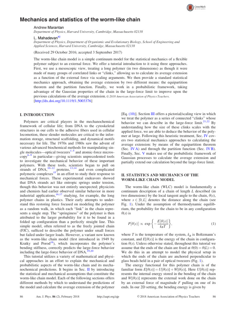 Mechanics and Statistics of The Worm Like Chain | PDF