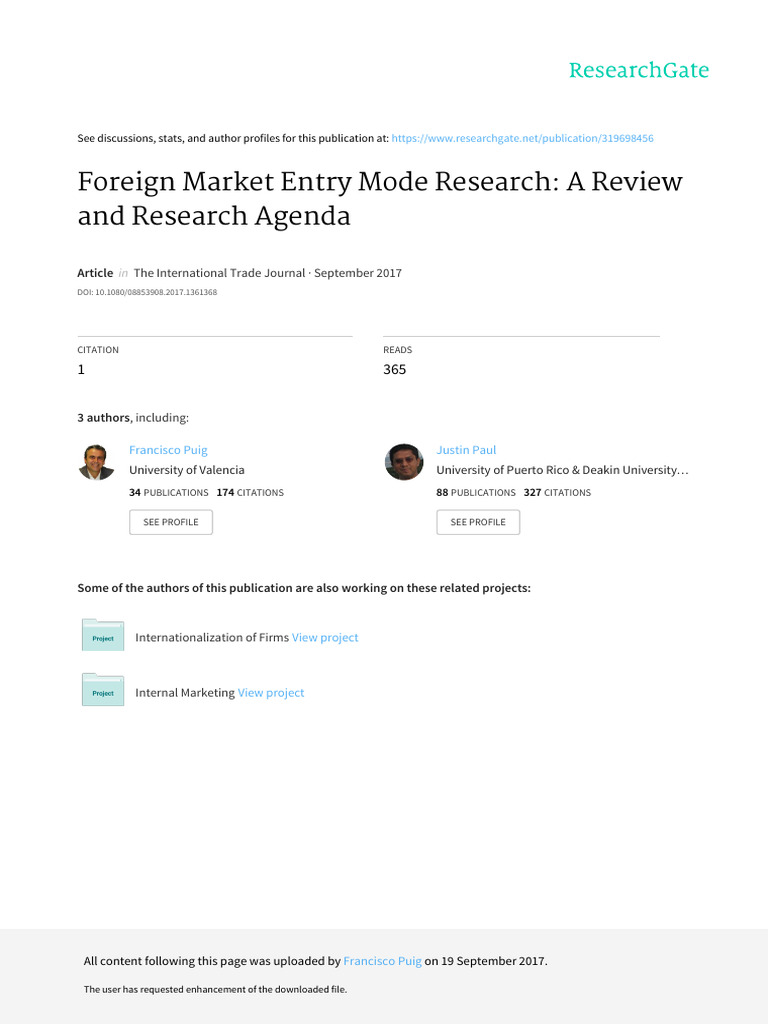 Foreign Market Entry Mode Research - A Review and Research Agenda | PDF