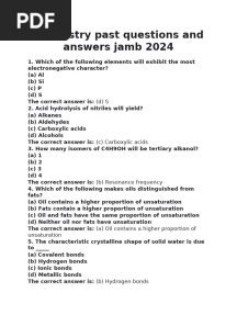 Chemistry Past Questions and Answers Jamb 2024