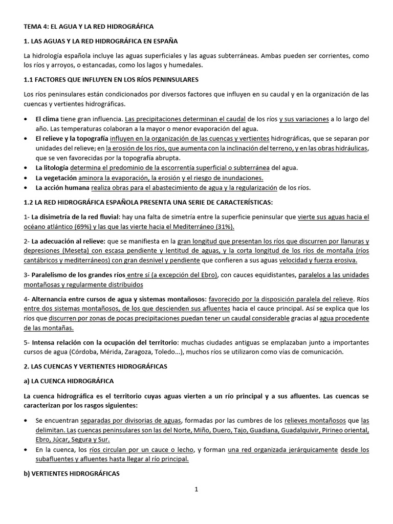 Agua y Red Hidrográfica en España | PDF | Río | Ciencias sociales