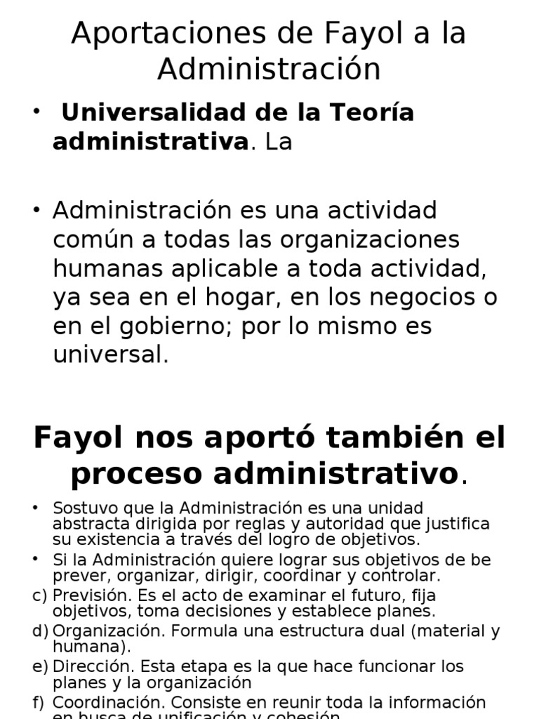 Aportaciones de Fayol a La Administración