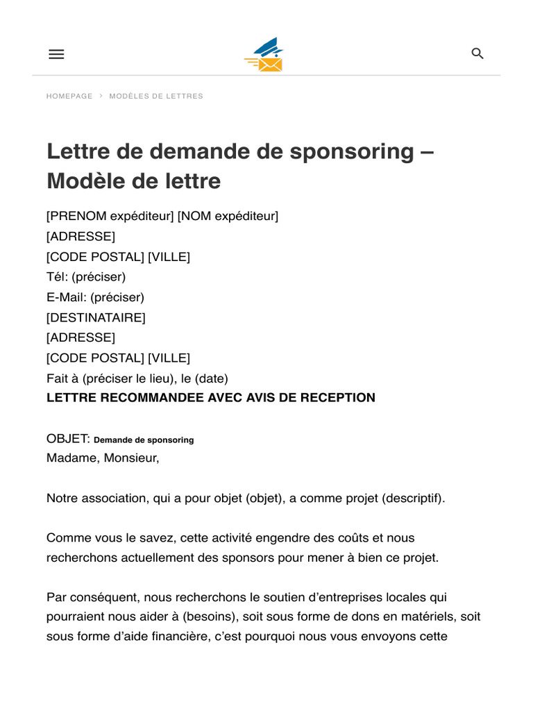 comment faire une lettre de demande de sponsoring
