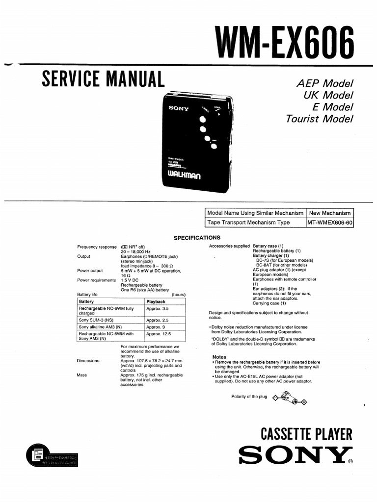 Sony Wm-Ex606 | PDF