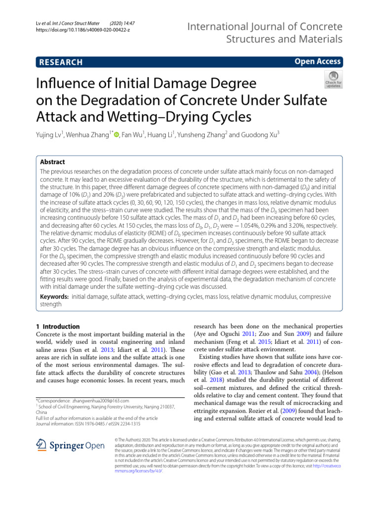 Influence of Initial Damage Degree On The Degradation of Concrete Under ...