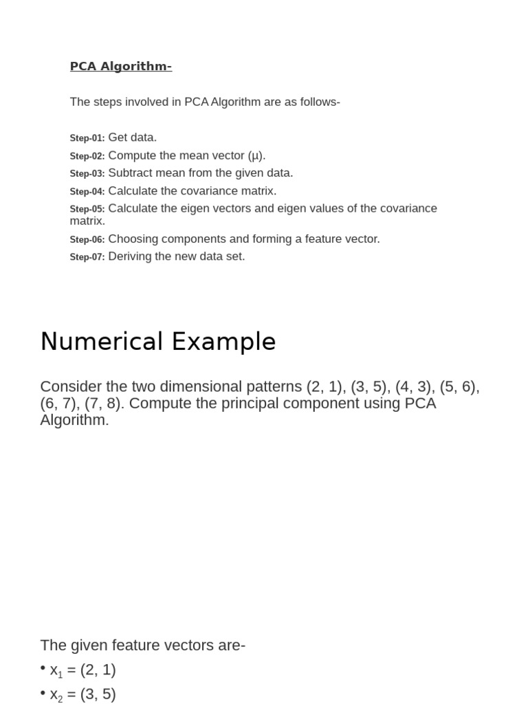Pca Numerical Pdf